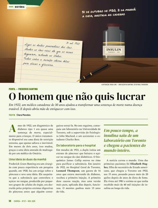 Abertura da matéria sobre a descoberta da insulina